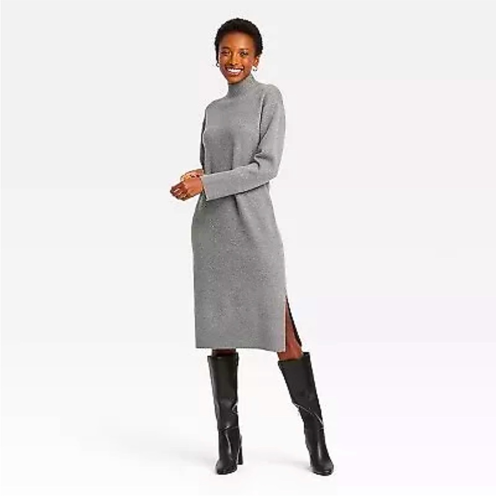 NWT $90 GAP Cash Soft LS Ribbed Sweater Dress Gray - Large